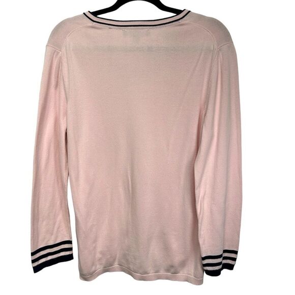 Tommy Hilfiger Light Pink V-neck Sweater Fall Winter Cute Jumper Black Trim - Picture 5 of 5